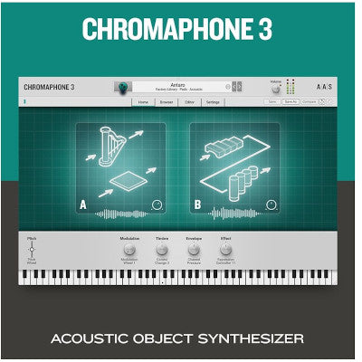 Chromaphone 3 is a two-voice synthesizer based on eight physically modeled acoustic resonators. This versatile instrument provides a delightful mixture of real-life presence and distinctive timbres that can't be found anywhere else.