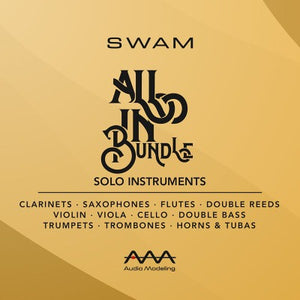 The SWAM All In Bundle from Audio Modeling includes all SWAM's incredibly realistic and expressive virtual instruments, SWAM Trumpets, SWAM Trombones, SWAM Horns & Tubas