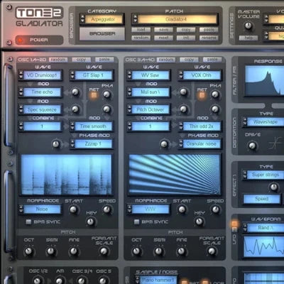 A popular synthesizer used in a wide range of professional productions, the award-winning Gladiator offers a groundbreaking approach to sound creation. Its exclusive HCM synthesis opens up new and unique sonic terrain.